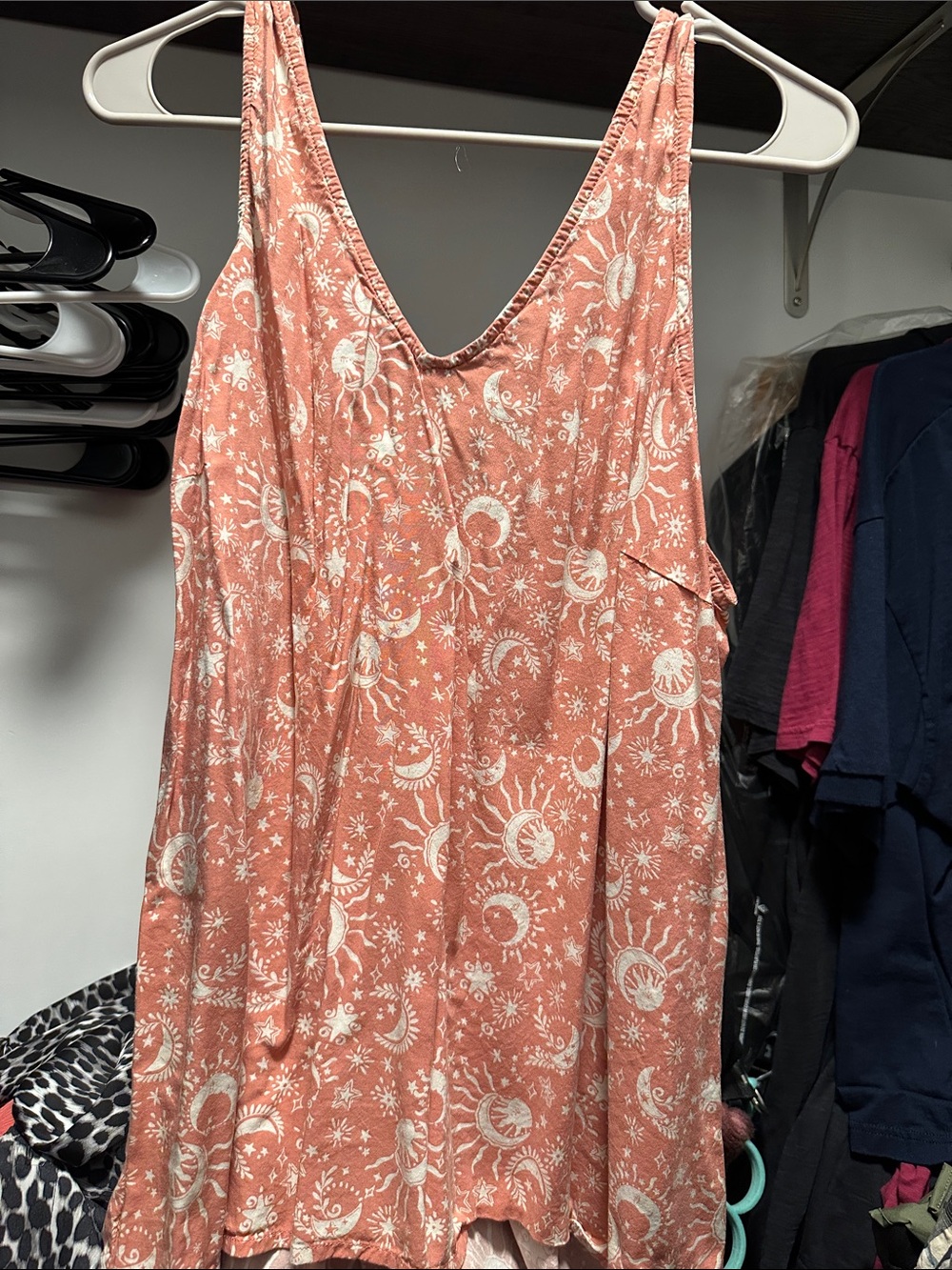 torrid Coral Sleeveless Tank with Cream Celestial Print